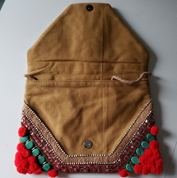 Anthropologie Beaded Pom Pom Envelope Clutch - Picture 3 of 8